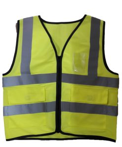 เสื้อสะท้อนแสงผ้าทีคอท สีเขียวซิปหน้าแถบสะท้อนแสงผ้า